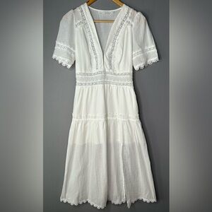 Astr White Lace Midi Dress